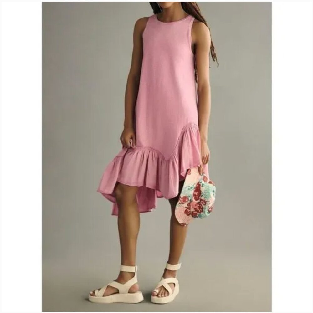 Anthropologie Daily Practice Asymmetrical Ruffle Hem Midi Dress Baby Pink Small
